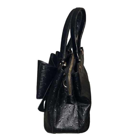 Crossi Black Faux Ostrich Leather Bow Detail Handbag - Picture 9 of 15